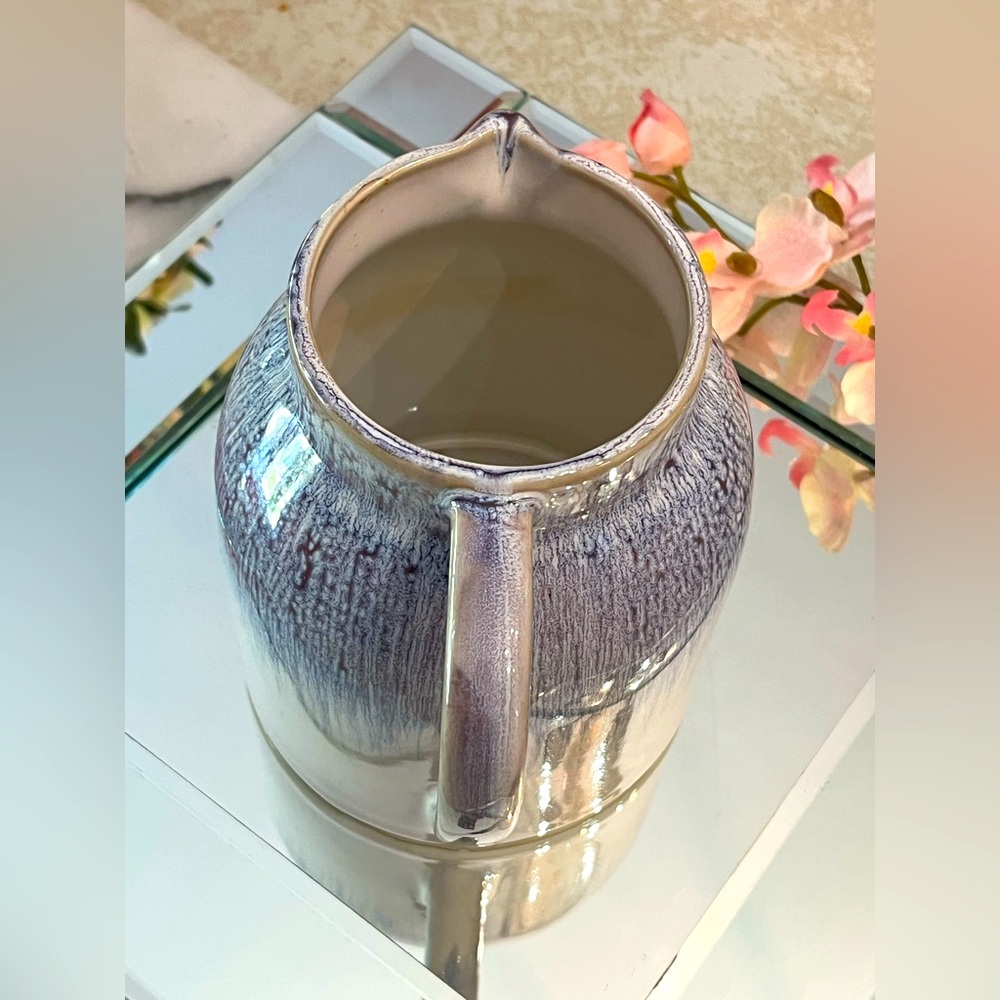 Teleflora Purple-Blue Drip Glazed Ceramic White Pitcher Vase Flower Art Pottery - Picture 7 of 13